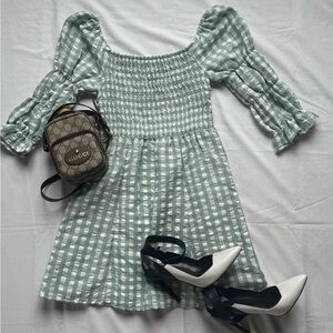 Sage Green Off-Shoulder Smocked Sundress